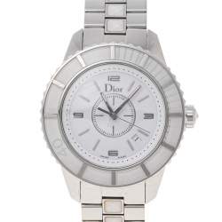 Pre Owned Dior  White Stainless Steel Christal CD113111 Women's Wristwatch 33 mm