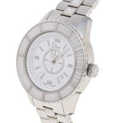 Pre Owned Dior  White Stainless Steel Christal CD113111 Women's Wristwatch 33 mm