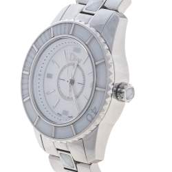 Pre Owned Dior White Stainless Steel Christal CD112112 Women's Wristwatch 28.5 mm