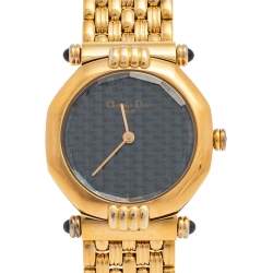 Pre Owned Chrstian Dior Blue Gold Plated Stainless Steel Depose 64151 Women's Wristwatch 25 mm