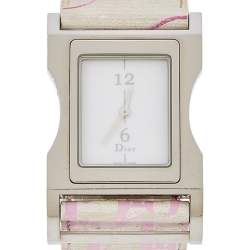 Pre Owned Dior White Stainless Steel Leather Chris 47 CD033110 Women's Wristwatch 30 mm