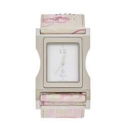 Pre Owned Dior White Stainless Steel Leather Chris 47 CD033110 Women's Wristwatch 30 mm