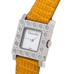Pre Owned Christian Dior White Stainless Steel Leather La Parisenne D60109 Women's Wristwatch 19 mm