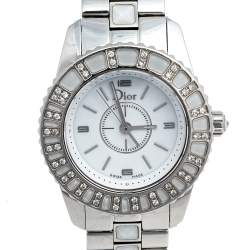 Dior White Stainless Steel Diamond Christal CD112113 Women's Wristwatch 28 mm