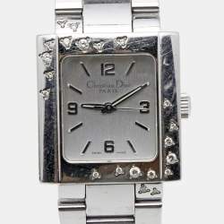Christian Dior Silver Stainless Steel Diamond Riva D98-1014 Women's Wristwatch 24.50 mm
