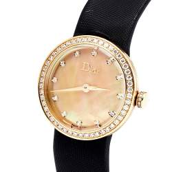 Pre Owned Dior Mother of Pearl 18k Yellow Gold Diamond Satin La D De Dior CD047150A001 Women's Wristwatch 25 mm