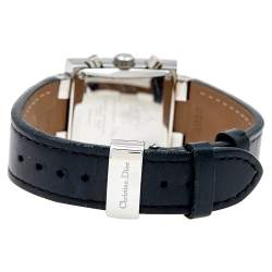 Christian Dior Black Stainless Steel Leather Diamond Riva D81-101 Women's Wristwatch 31mm