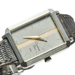 Pre Owned Christian Dior Grey Stainless Steel Leather Vintage 22699 Women's Wristwatch 22 mm