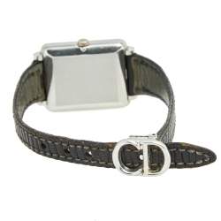 Pre Owned Christian Dior Grey Stainless Steel Leather Vintage 22699 Women's Wristwatch 22 mm
