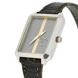 Pre Owned Christian Dior Grey Stainless Steel Leather Vintage 22699 Women's Wristwatch 22 mm