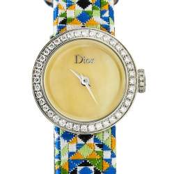 Dior Yellow Mother of Pearl Stainless Steel Diamond Fabric CD040110-J Women's Wristwatch 19 mm