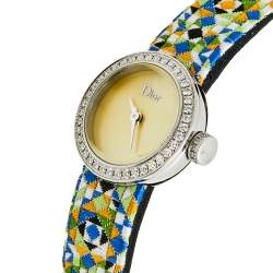 Dior Yellow Mother of Pearl Stainless Steel Diamond Fabric CD040110-J Women's Wristwatch 19 mm