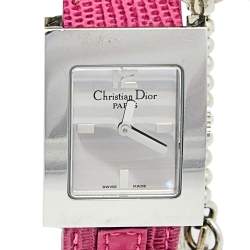 Pre Owned Christian Dior Silver Stainless Steel Leather D78-109 Women's Wristwatch 19 mm