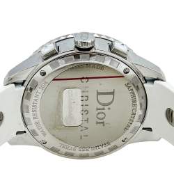 Pre Owned Dior White Stainless Steel Diamond Rubber Christal CD114311R001 Women's Wristwatch 38 mm