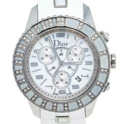 Pre Owned Dior White Stainless Steel Diamond Rubber Christal CD114311R001 Women's Wristwatch 38 mm
