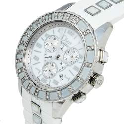Pre Owned Dior White Stainless Steel Diamond Rubber Christal CD114311R001 Women's Wristwatch 38 mm