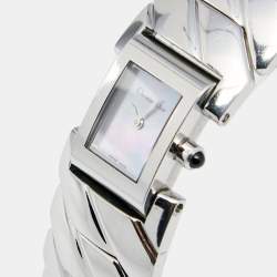 Pre Owned Christian Dior Blue Mother of Pearl Stainless Steel D72-100 Art Deco Women's Wristwatch 14 mm