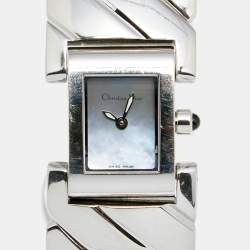 Pre Owned Christian Dior Blue Mother of Pearl Stainless Steel D72-100 Art Deco Women's Wristwatch 14 mm