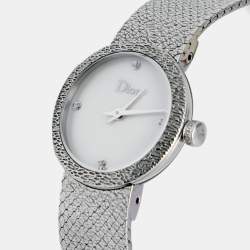 Dior White Mother of Pearl Stainless Steel Diamonds La D De Dior Satine CD047112M001 Women's Wristwatch 25 mm