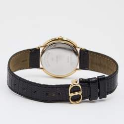 Pre Owned Christian Dior Mother Of Pearl Gold Plated Stainless Steel Lizard Leather Diamond D59-121-2 Women's Wristwatch 32 mm