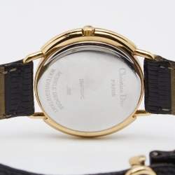 Pre Owned Christian Dior Mother Of Pearl Gold Plated Stainless Steel Lizard Leather Diamond D59-121-2 Women's Wristwatch 32 mm