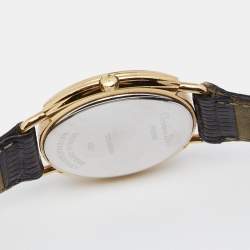 Pre Owned Christian Dior Mother Of Pearl Gold Plated Stainless Steel Lizard Leather Diamond D59-121-2 Women's Wristwatch 32 mm