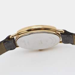 Pre Owned Christian Dior Mother Of Pearl Gold Plated Stainless Steel Lizard Leather Diamond D59-121-2 Women's Wristwatch 32 mm