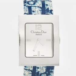 Pre Owned Dior Silver Stainless Steel Leather Malice D78-109 Women's Wristwatch 19 mm