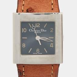 Dior Grey Stainless Steel Ostrich Leather Riva D80-100 Women's Wristwatch 23 mm 