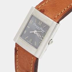 Dior Grey Stainless Steel Ostrich Leather Riva D80-100 Women's Wristwatch 23 mm 