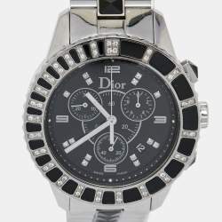 Pre Owned Dior Black Stainless Steel Diamond Christal CD11431E Women's Wristwatch 38 mm