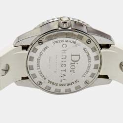 Dior White Stainless Steel Rubber Diamonds Christal CD112113R001 Women's Wristwatch 28 mm