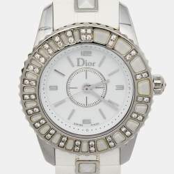 Dior White Stainless Steel Rubber Diamonds Christal CD112113R001 Women's Wristwatch 28 mm