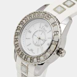 Dior White Stainless Steel Rubber Diamonds Christal CD112113R001 Women's Wristwatch 28 mm