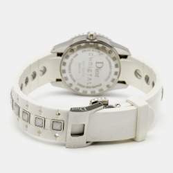 Dior White Stainless Steel Rubber Diamonds Christal CD112113R001 Women's Wristwatch 28 mm