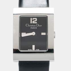Pre Owned Christian Dior Black Stainless Steel Leather Malice D78-109 Women's Wristwatch 19 mm 
