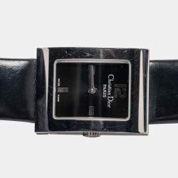 Pre Owned Christian Dior Black Stainless Steel Leather Malice D78-109 Women's Wristwatch 19 mm 