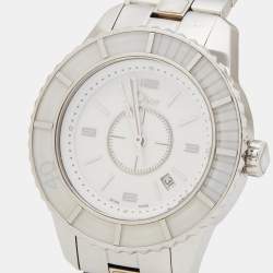 Pre Owned Dior White Stainless Steel Christal CD113111 Women's Wristwatch 33 mm