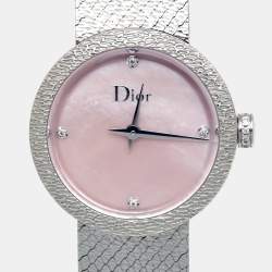 Dior Pink Mother of Pearl Stainless Steel Diamond La D De Dior Satine CD047112M002 Women's Wristwatch 25 mm