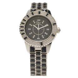 Dior Black Stainless Steel Diamond Christal Women's Wristwatch 33 mm