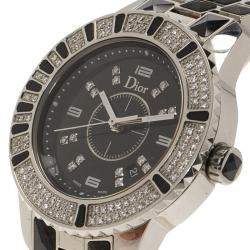 Dior Black Stainless Steel Diamond Christal Women's Wristwatch 33 mm