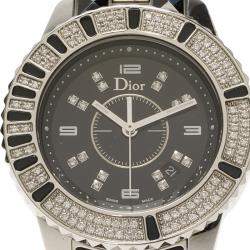 Dior Black Stainless Steel Diamond Christal Women's Wristwatch 33 mm