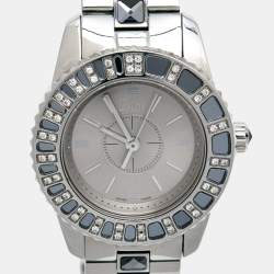 Pre Owned Dior Grey Stainless Steel Christal CD112115M001 Women's Wristwatch 29 mm