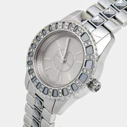 Pre Owned Dior Grey Stainless Steel Christal CD112115M001 Women's Wristwatch 29 mm
