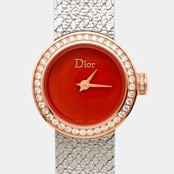 Dior Red 18k Rose Gold Stainless Steel Diamonds La De Dior CD04012X1001 Women's Wristwatch 19 mm 