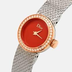 Dior Red 18k Rose Gold Stainless Steel Diamonds La De Dior CD04012X1001 Women's Wristwatch 19 mm 