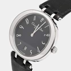 Christian Dior Black Stainless Steel Leather D75-100 Women's Wristwatch 35 mm 
