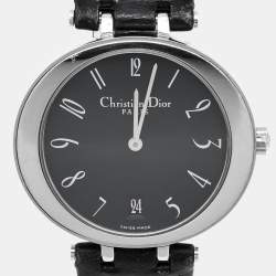 Christian Dior Black Stainless Steel Leather D75-100 Women's Wristwatch 35 mm 