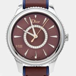 Dior Burgundy Mother Of Pearl Diamond Stainless Steel Leather VIII Place Vendome CD152110A002 Women's Wristwatch 32 mm