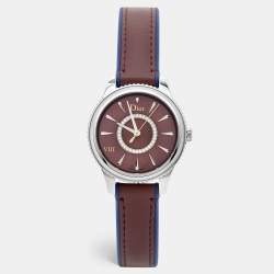 Dior Burgundy Mother Of Pearl Diamond Stainless Steel Leather VIII Place Vendome CD152110A002 Women's Wristwatch 32 mm